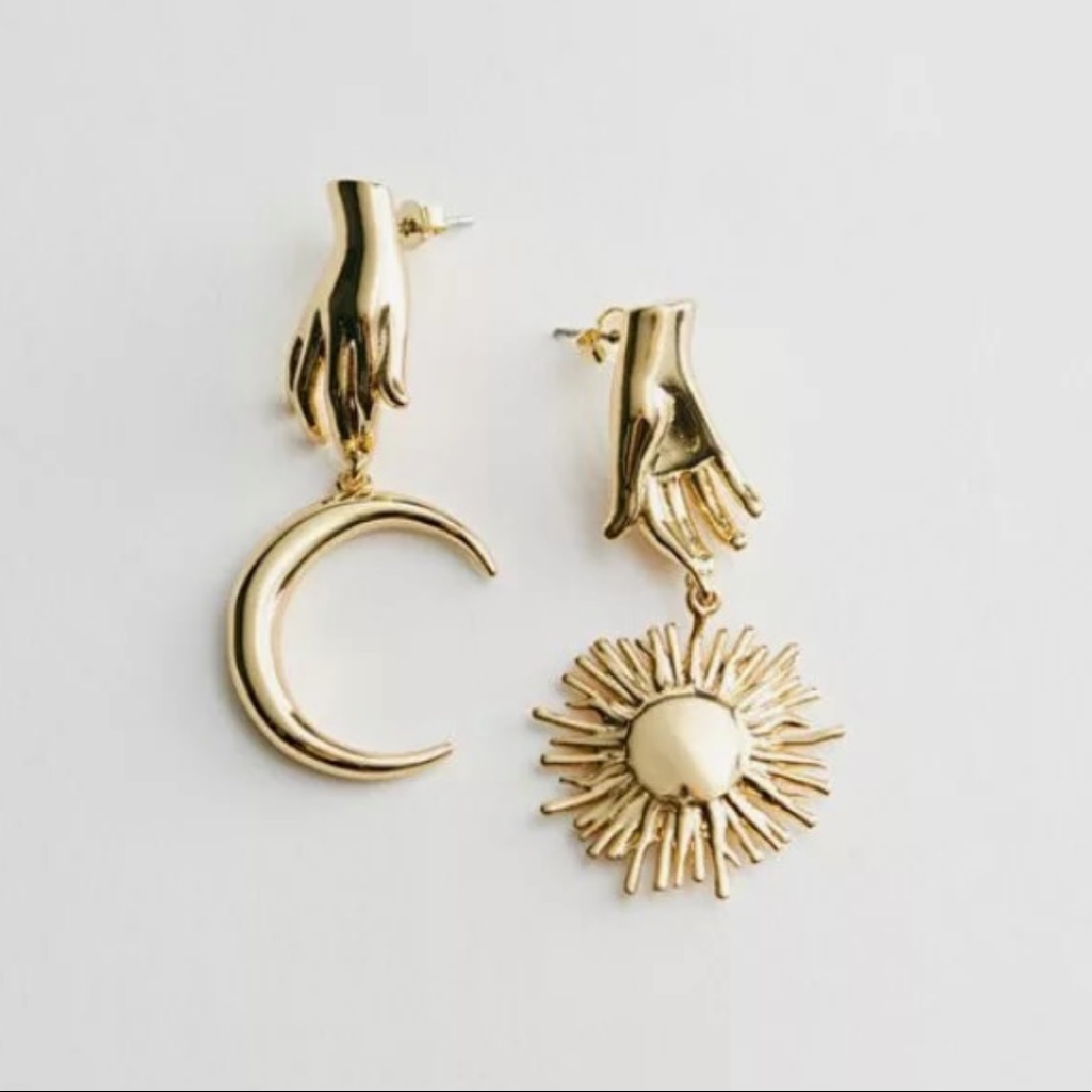 Holding Sun And Moon Gold Earrings